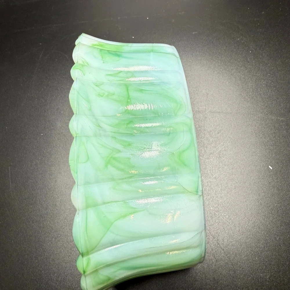 Vintage Akro Agate Green Slag Glass Oval Ribbed Planter Bowl Made in USA 6x3x2.5 - Picture 5 of 5